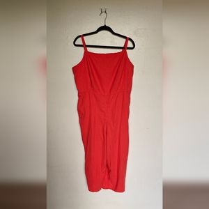 Plus Size Scarlet Red Canvas Jumpsuit with Pockets Size XXL